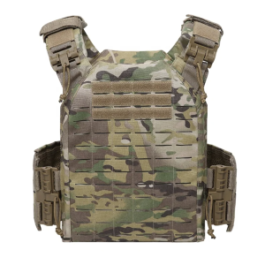 Chaleco táctico camuflado con sistema MOLLE y ajuste en hombros y cintura